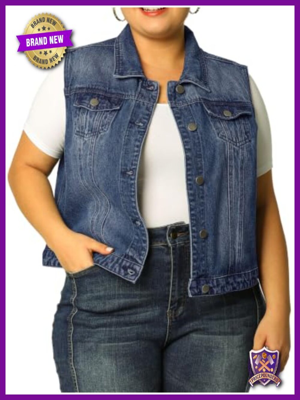 Women's Sleeveless Button Down Denim Vest with Chest Flap Pockets